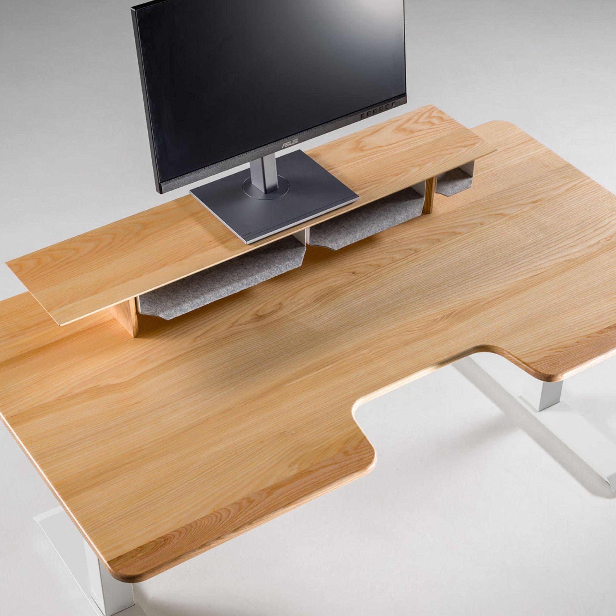 Полиця під монітор з натурального дерева з органайзерами L - TEHNOTABLE