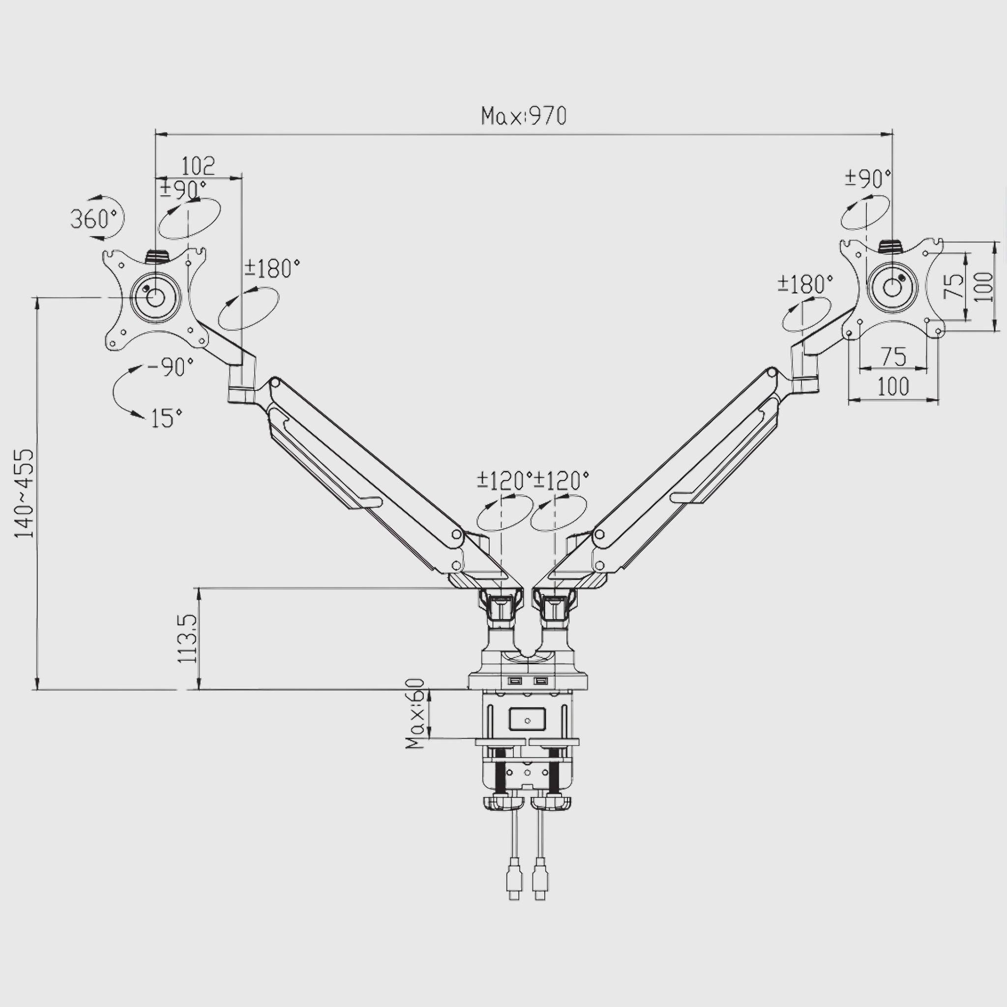 Кронштейн для 2 моніторів Flexispot DL2 - TEHNOTABLE