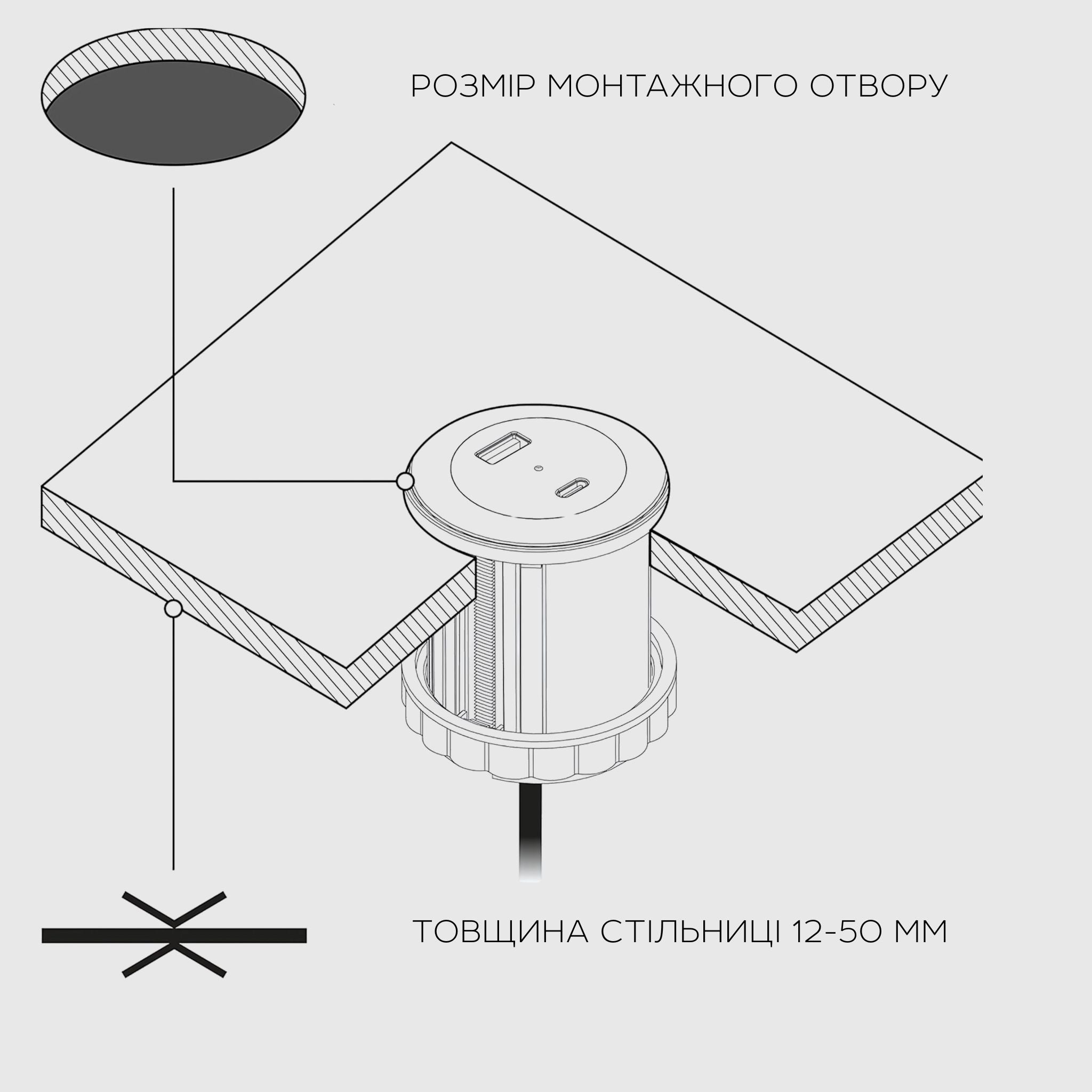 Вбудований зарядний блок 45W (USB Type-C + A) для стільниці