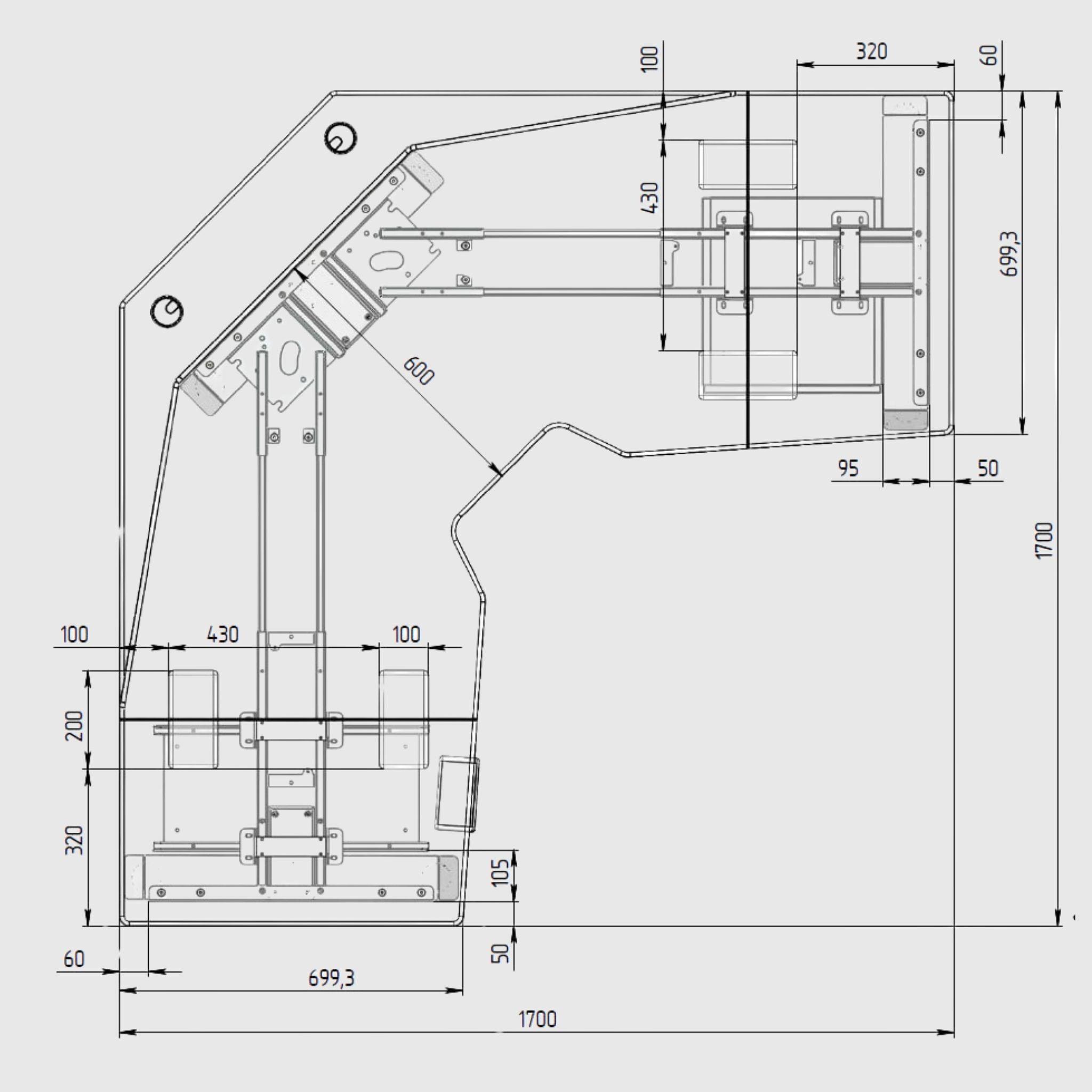 Кутовий триопорний стіл з регулюванням висоти TRILIFT з МДФ стільницею - TEHNOTABLE