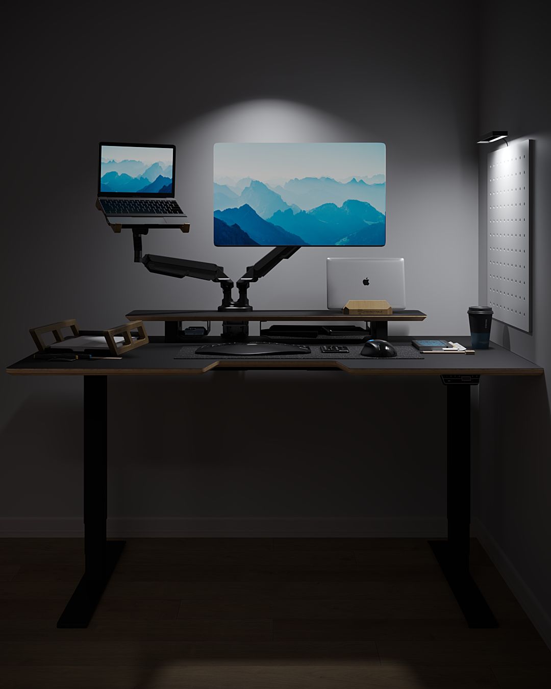 Міцна та стильна полиця під монітор з HPL для зручної роботи.