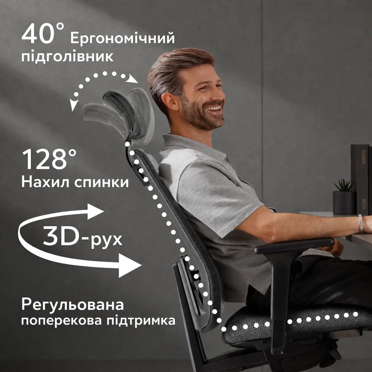 Крісло DAUPHIN INDEED ID 7058 положення нахилу спинки та ергономічні кути посадки