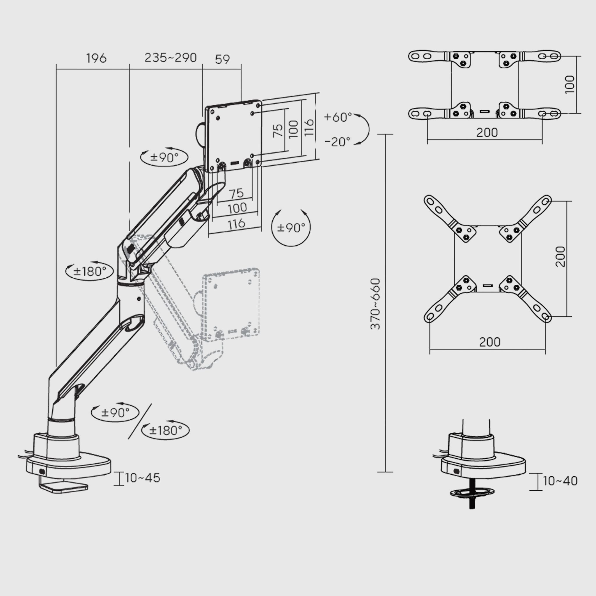 Настільний кронштейн для моніторів з діагоналлю 24–57 дюймів з USB-A і USB-C