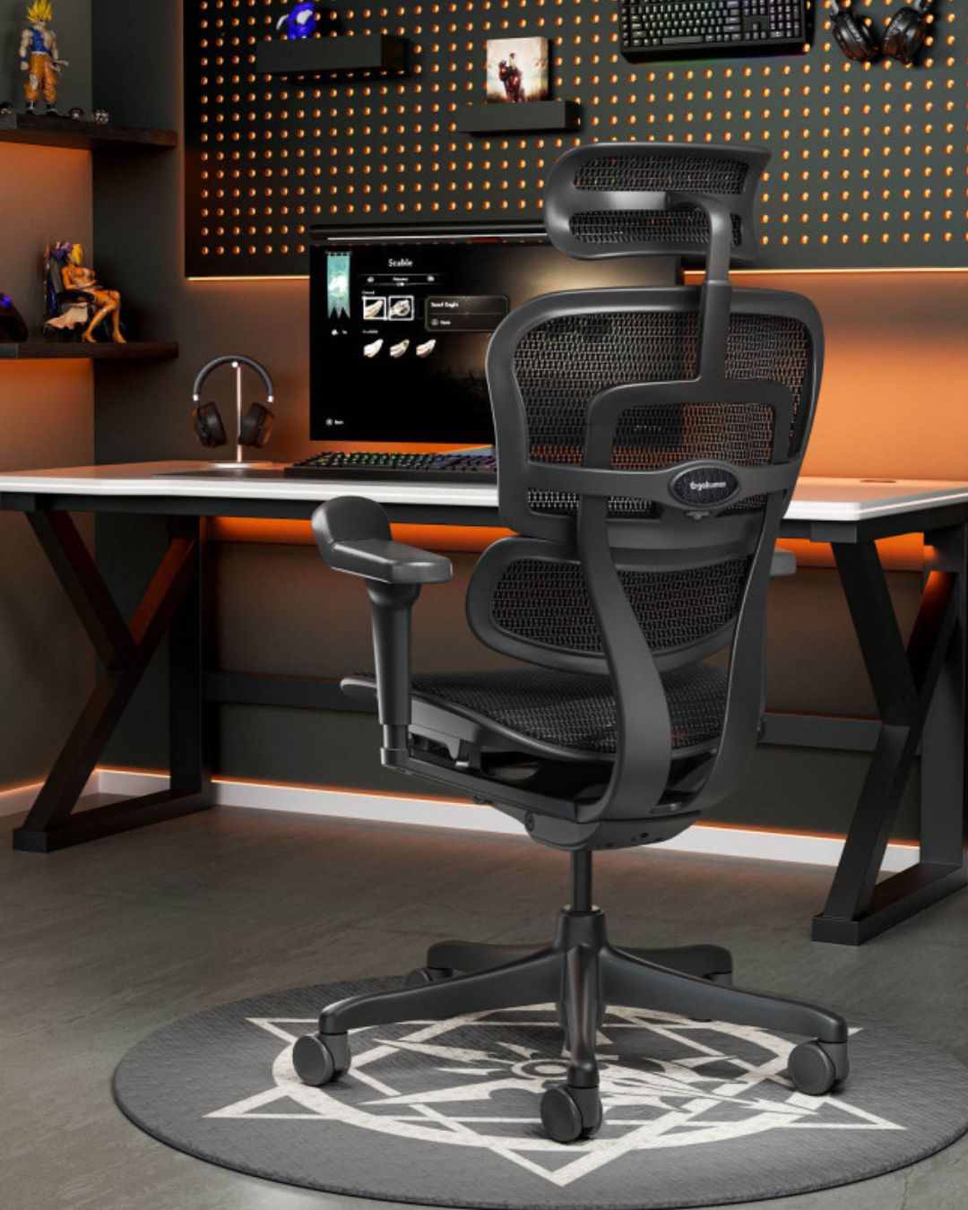 Ергономічне крісло Ergohuman Ultra All Black із 4D підлокітниками та сітчастою спинкою