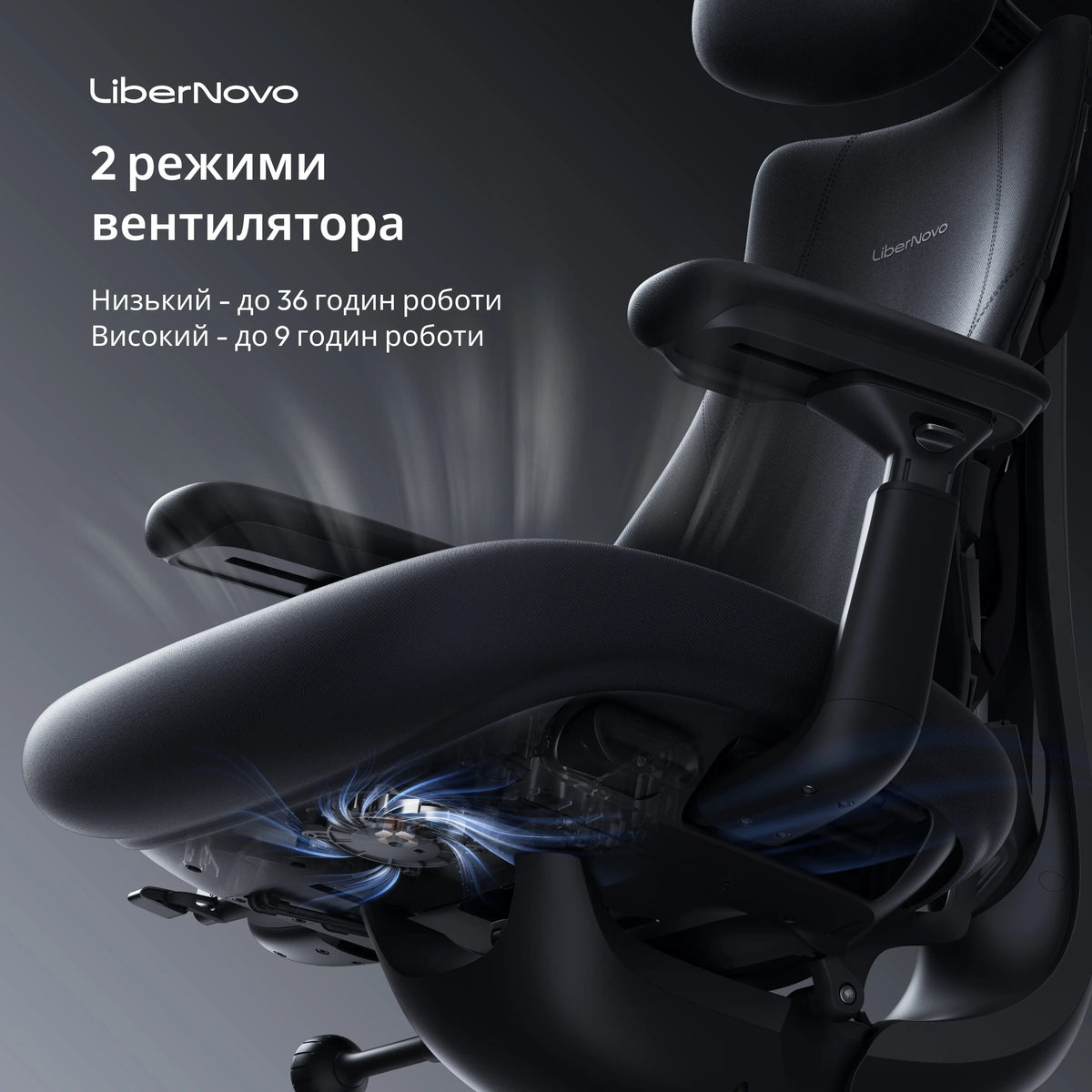 Система активної вентиляції під сидінням крісла LiberNovo Omni Pro Graphite