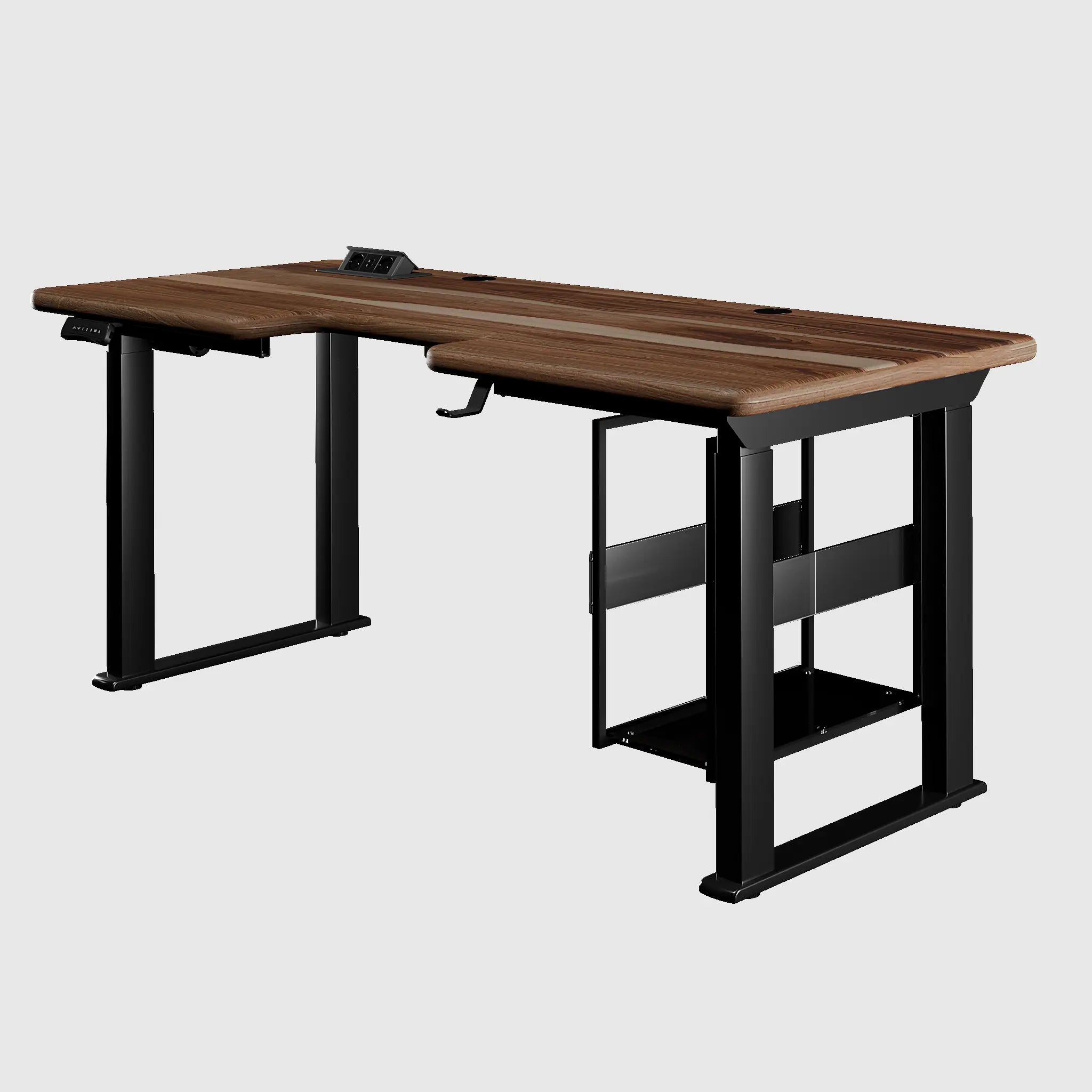 Стіл з регулюванням висоти LiteQuad з дерев’яною стільницею, розетками, полицею під ПК та бездротовою зарядкою