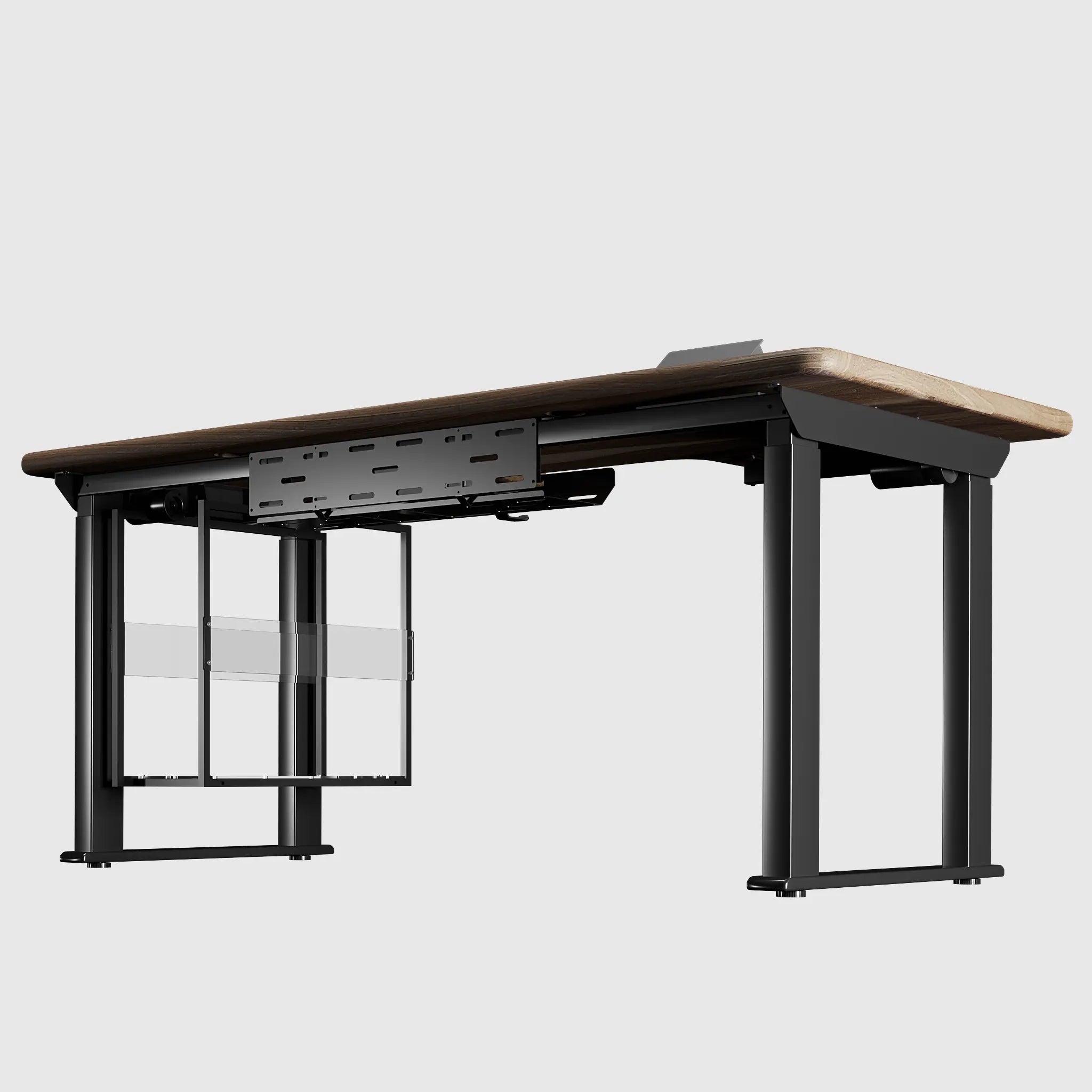 Стіл з регулюванням висоти LiteQuad з дерев’яною стільницею, розетками, полицею під ПК та бездротовою зарядкою