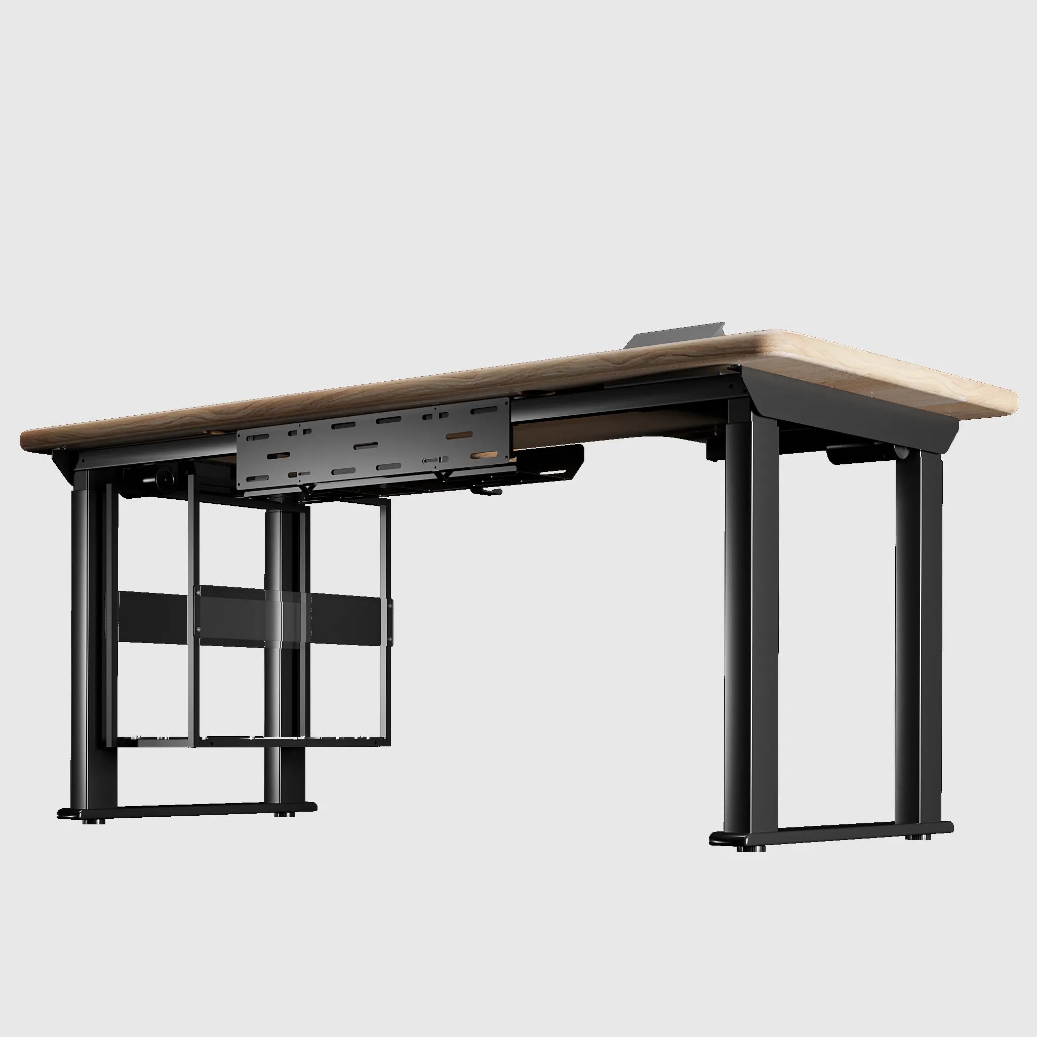 Стіл з регулюванням висоти LiteQuad з дерев’яною стільницею, розетками, полицею під ПК та бездротовою зарядкою