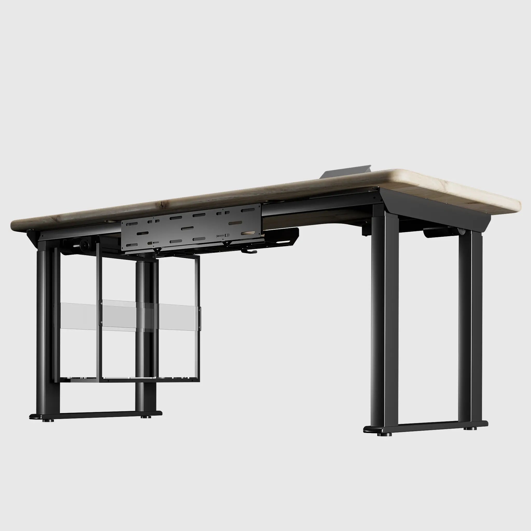 Стіл з регулюванням висоти LiteQuad з дерев’яною стільницею, розетками, полицею під ПК та бездротовою зарядкою