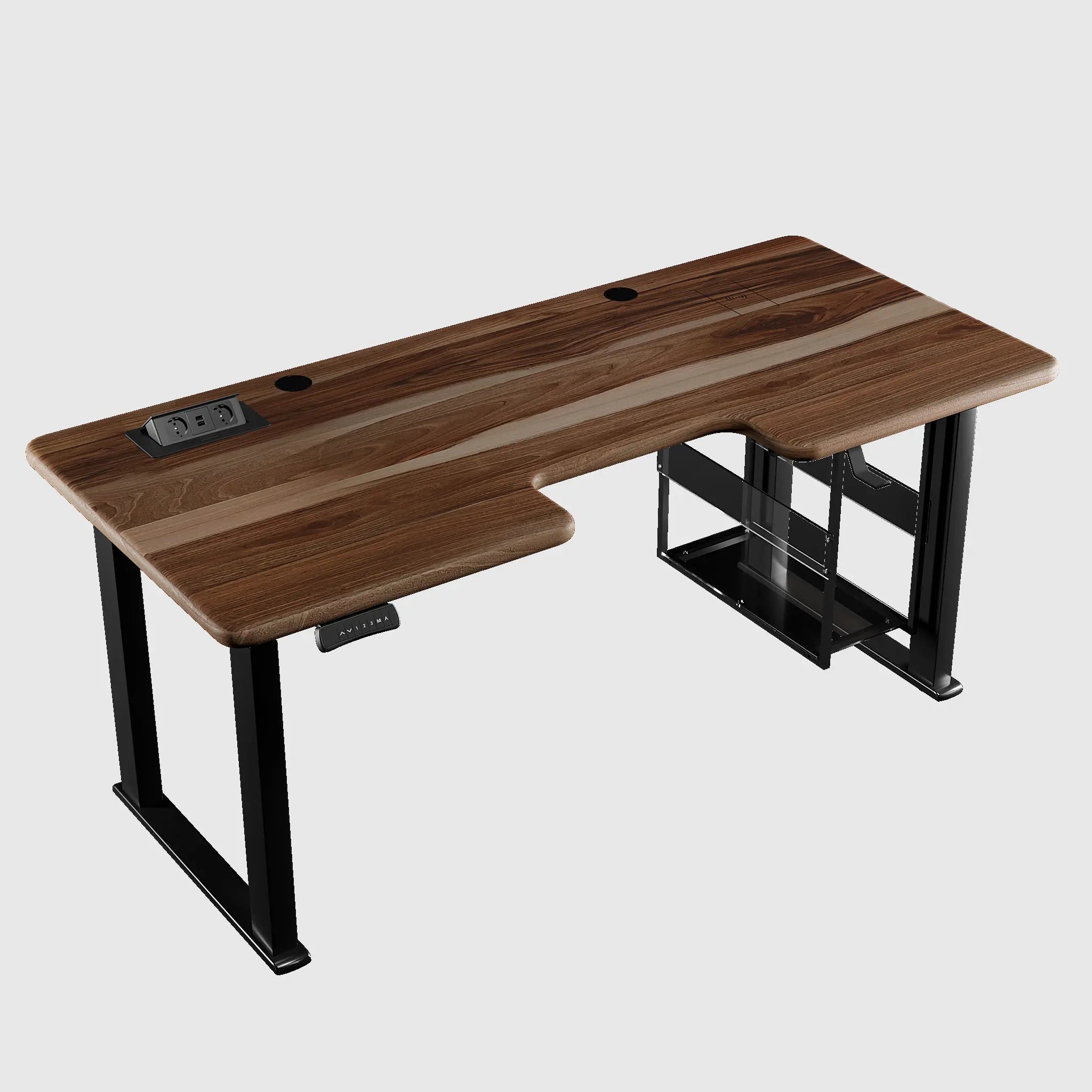 Стіл з регулюванням висоти LiteQuad з дерев’яною стільницею, розетками, полицею під ПК та бездротовою зарядкою