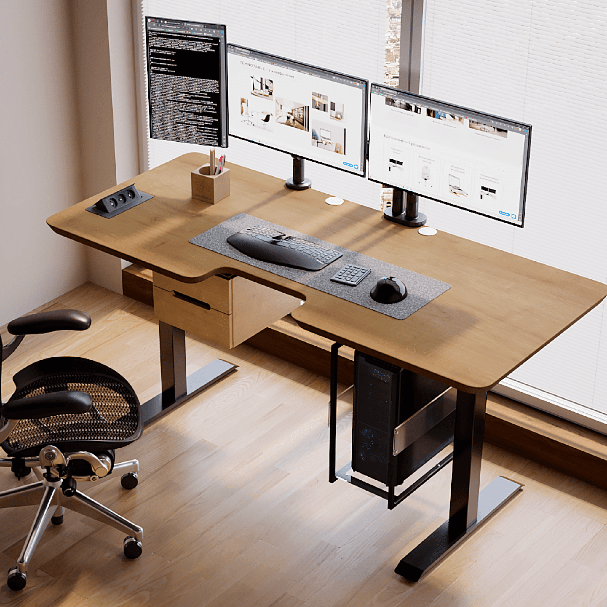 Двомоторний стіл з регулюванням висоти BESTFIT з дерев'яною стільницею - TEHNOTABLE