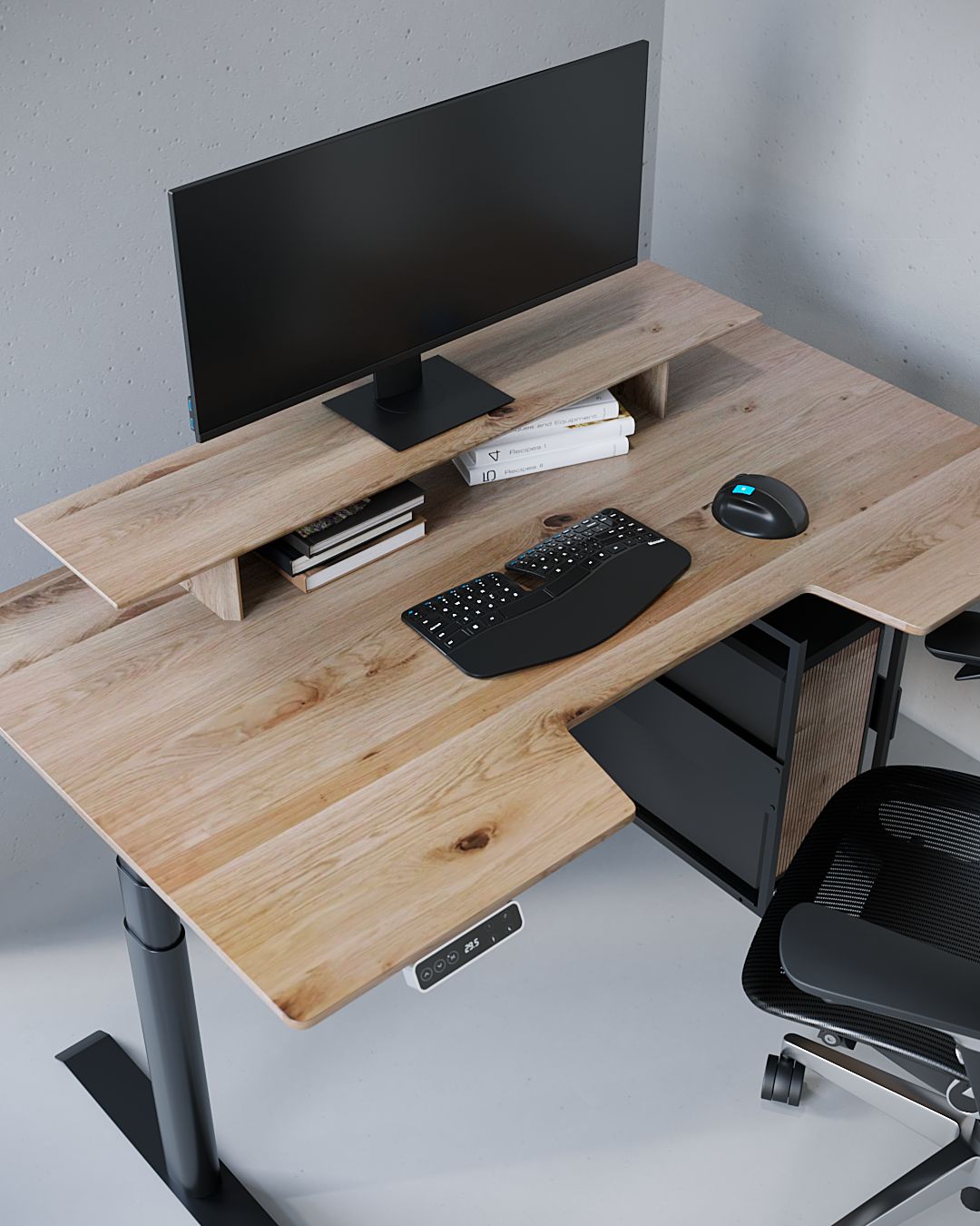 Настільна полиця з дуба для двох моніторів