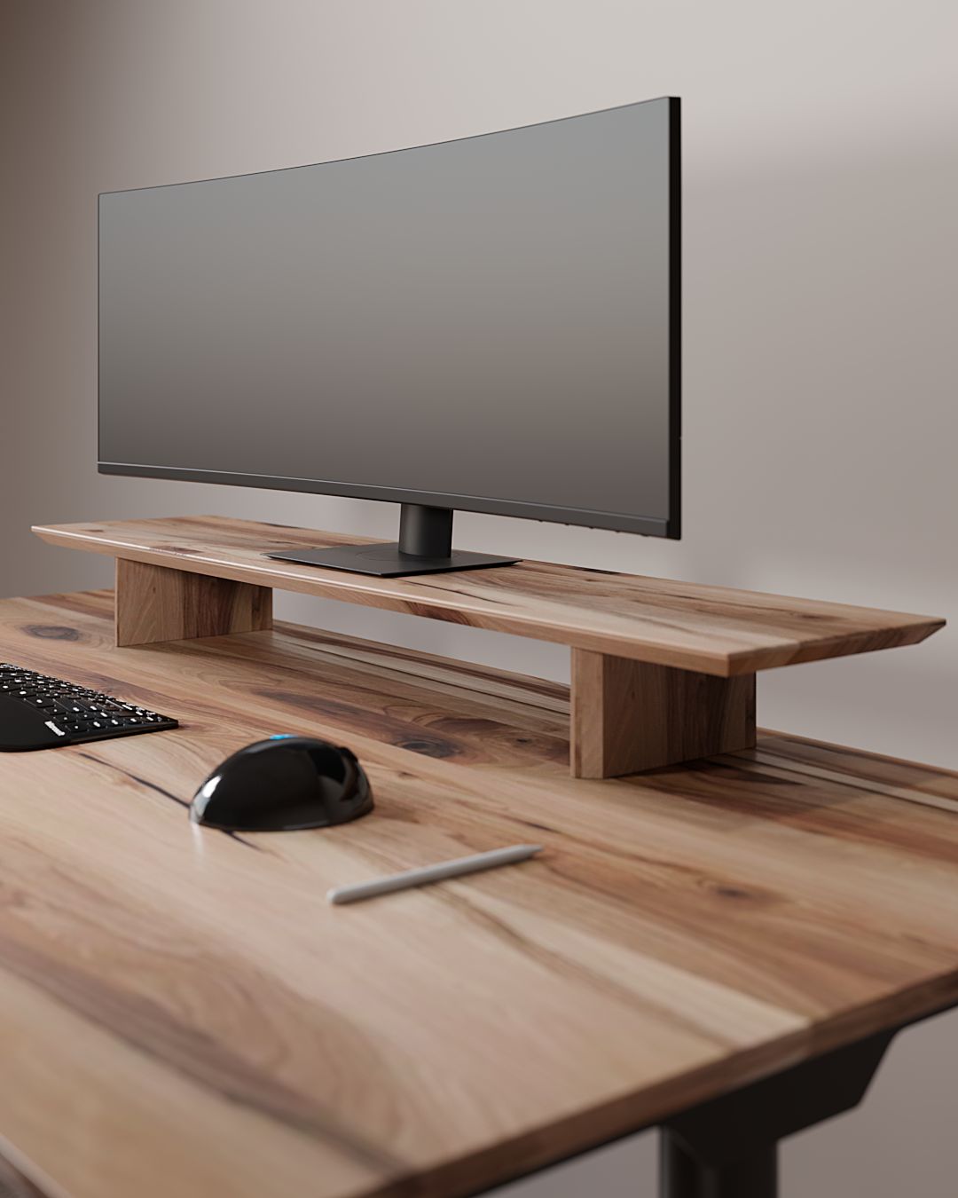 Настільна полиця з горіха для двох моніторів