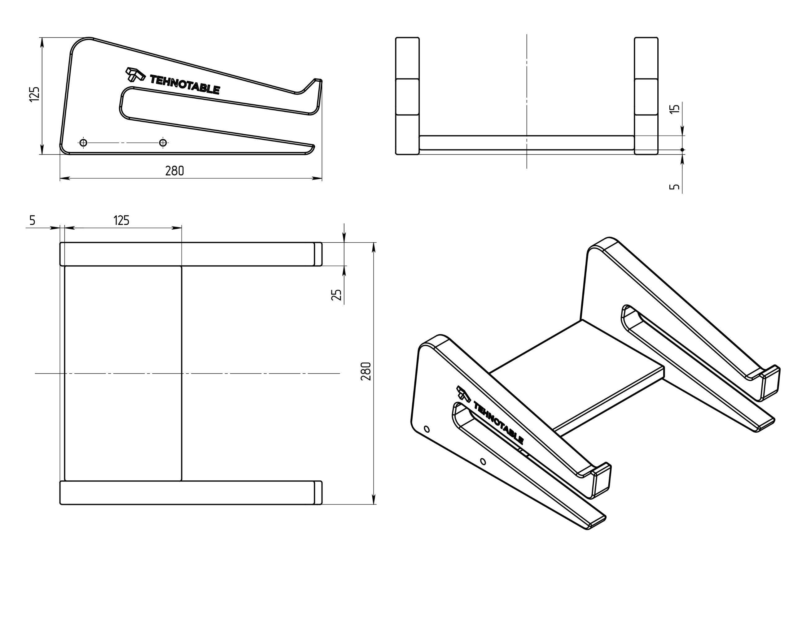Вертикально- горизонтальна підставка для ноутбука 3 в 1 з кріпленням на кронштейн - TEHNOTABLE
