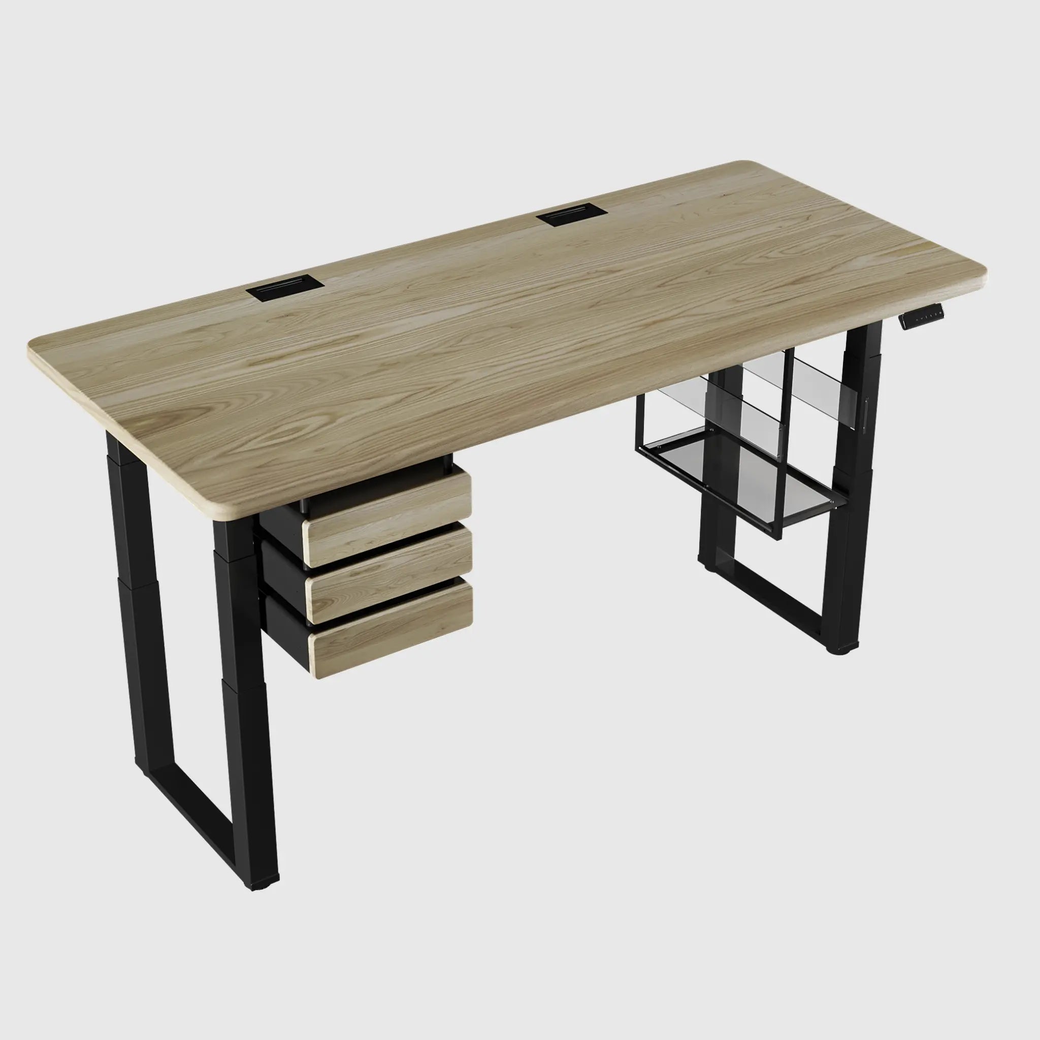 Ергономічний стіл LiteQuad з регулюванням висоти, дерев’яна стільниця 40 мм, модульні шухляди і полиця під ПК