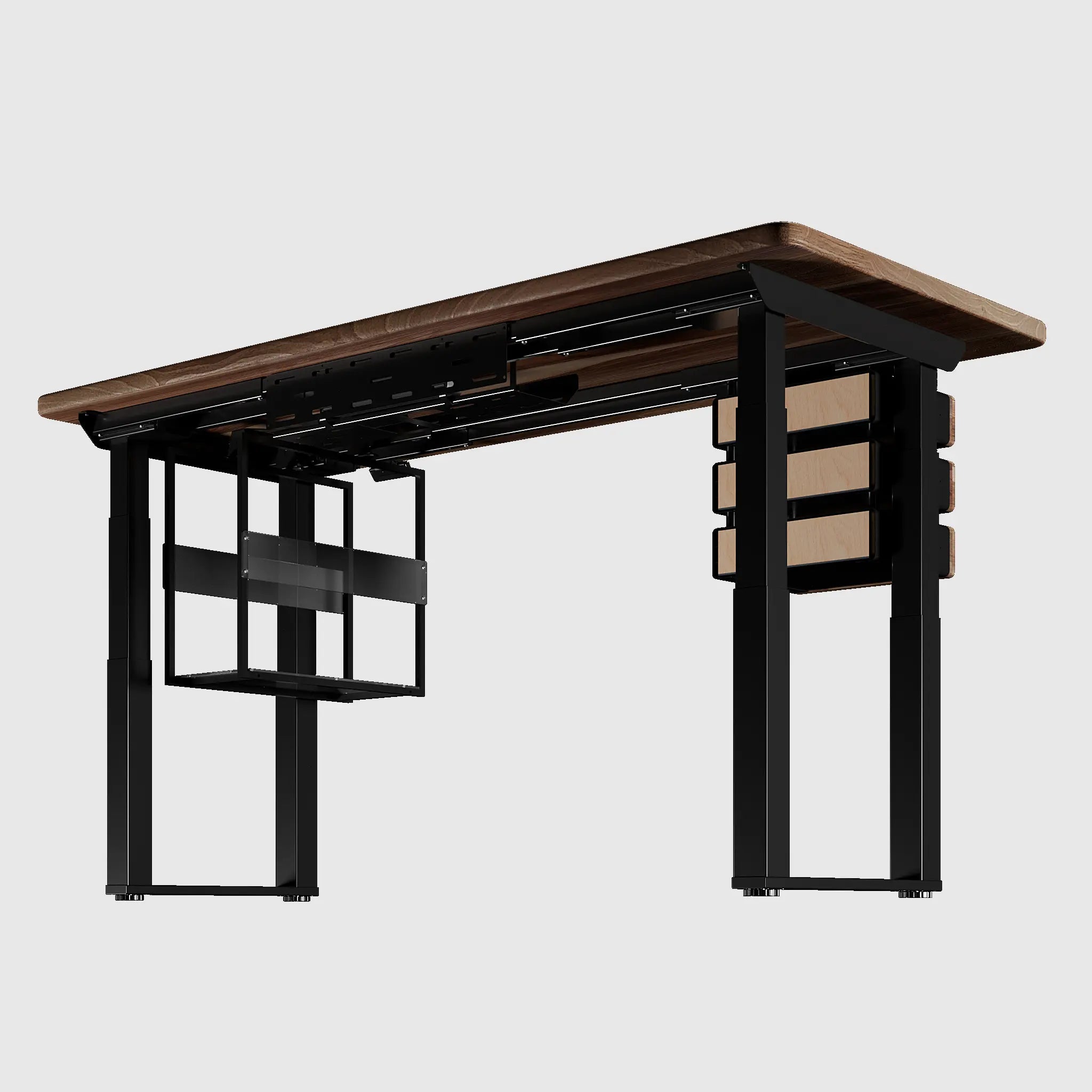 Ергономічний стіл LiteQuad з регулюванням висоти, дерев’яна стільниця 40 мм, модульні шухляди і полиця під ПК