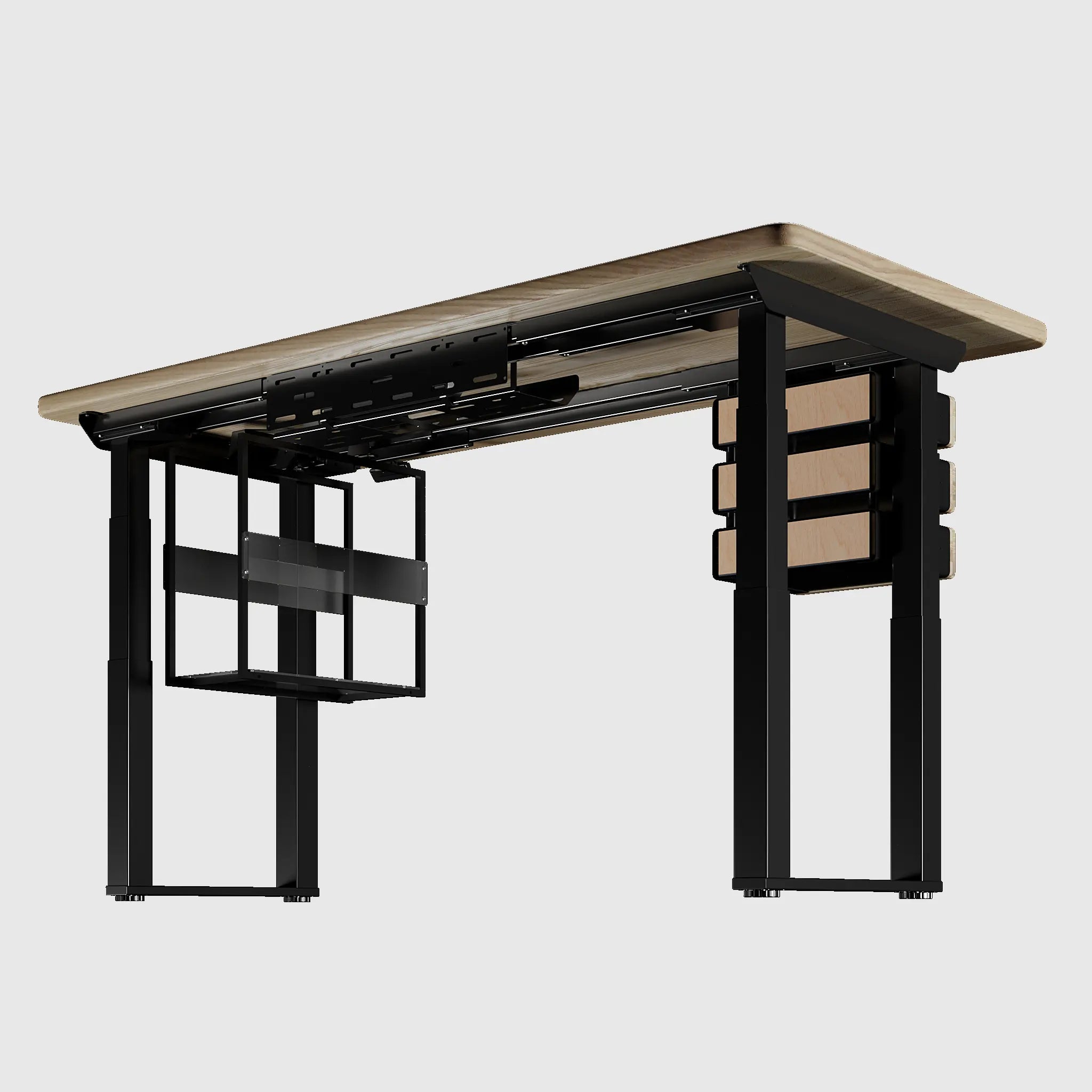 Ергономічний стіл LiteQuad з регулюванням висоти, дерев’яна стільниця 40 мм, модульні шухляди і полиця під ПК