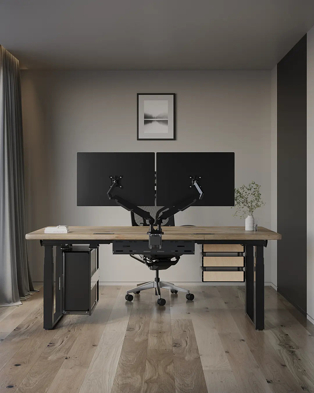 Ергономічний стіл UltraStrong з регулюванням висоти, дерев’яна стільниця 40 мм, модульні шухляди і полиця під ПК