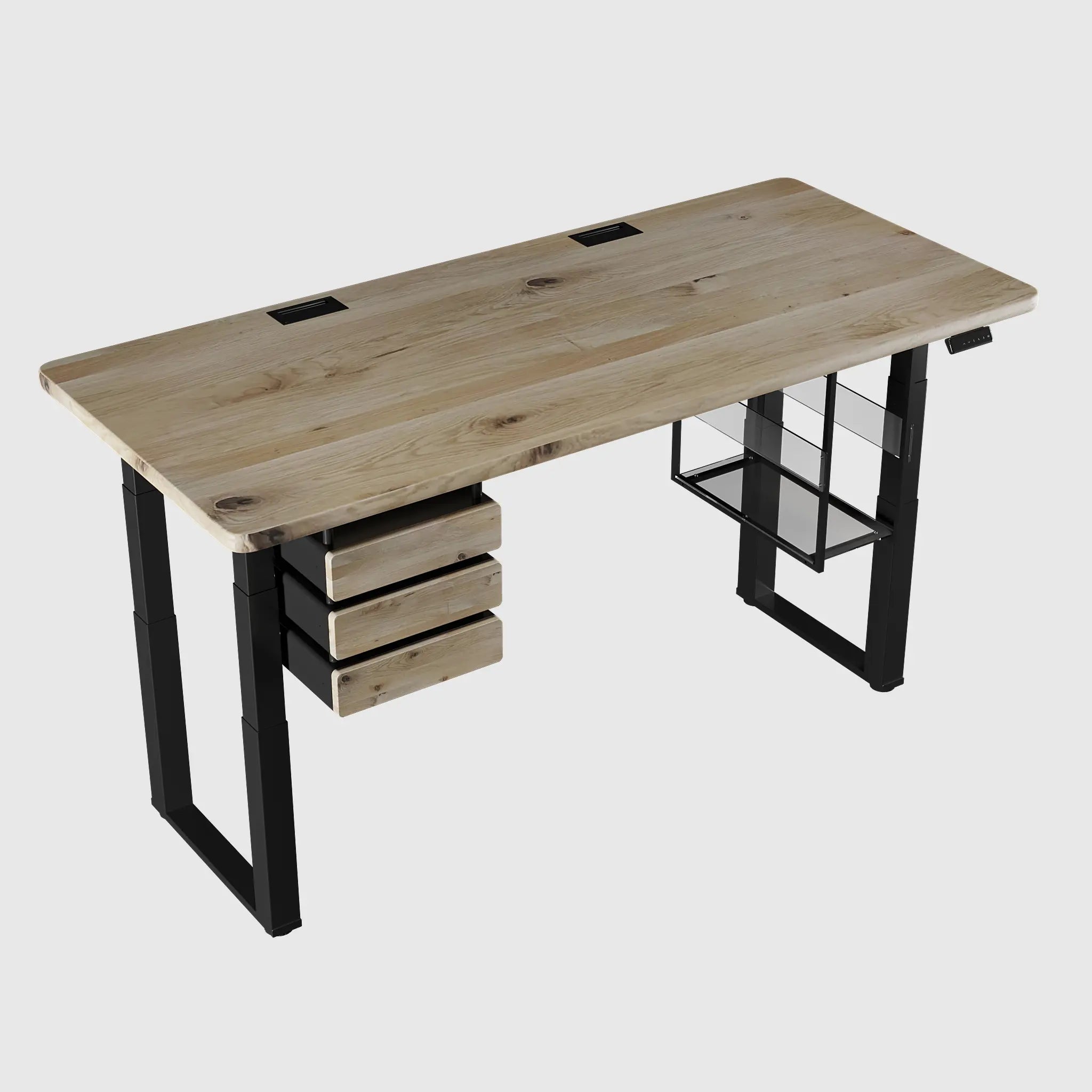 Ергономічний стіл LiteQuad з регулюванням висоти, дерев’яна стільниця 40 мм, модульні шухляди і полиця під ПК