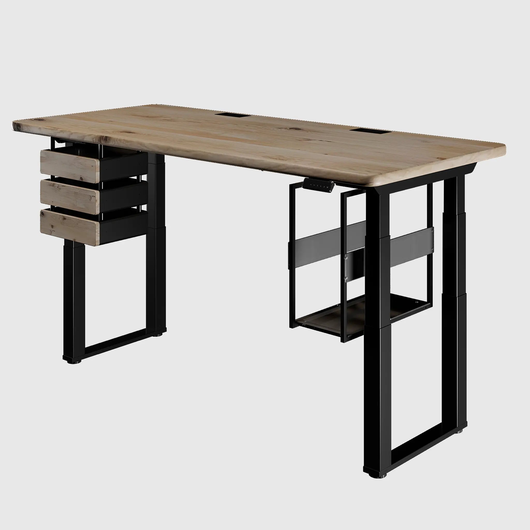 Ергономічний стіл LiteQuad з регулюванням висоти, дерев’яна стільниця 40 мм, модульні шухляди і полиця під ПК