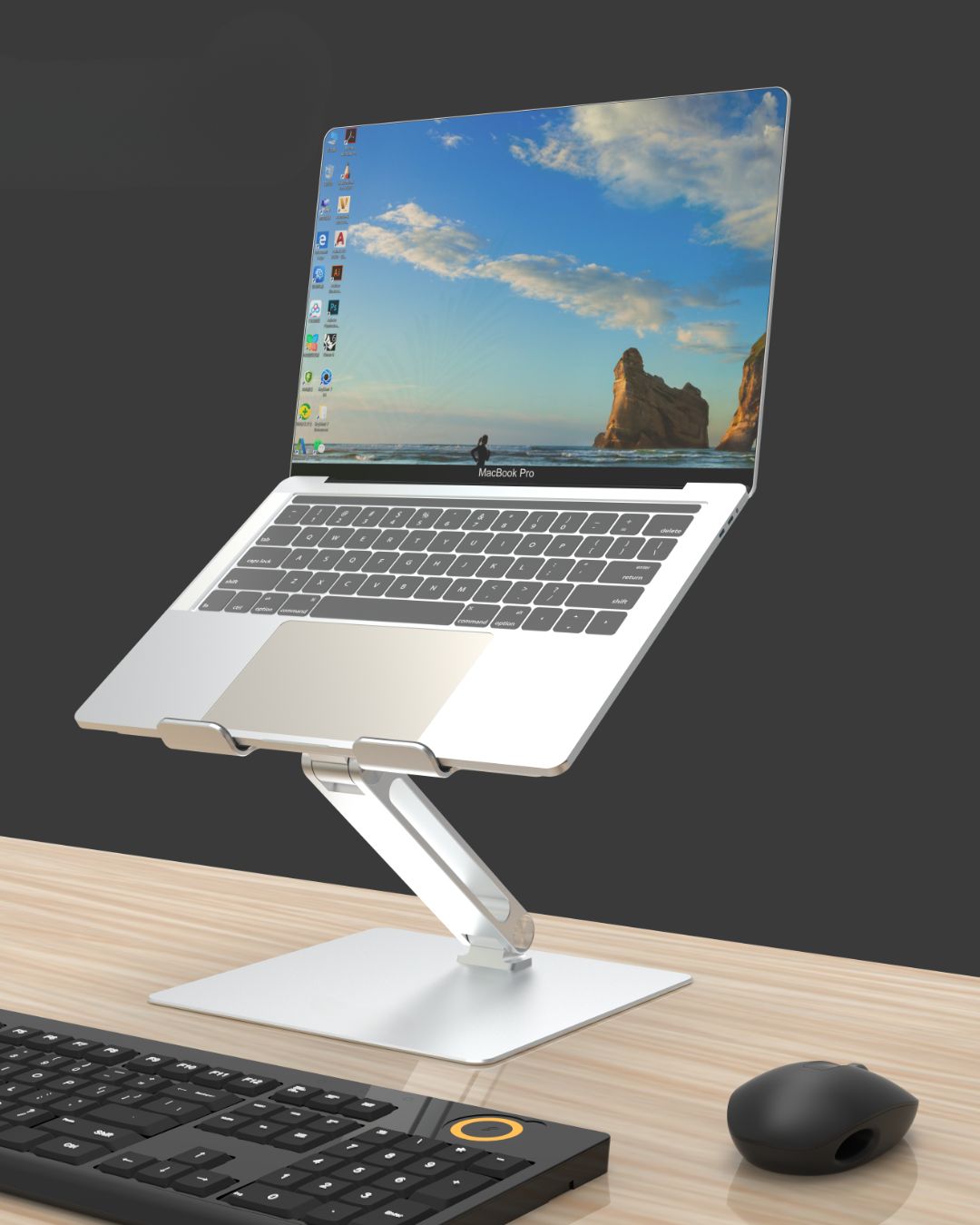 Срібляста алюмінієва підставка з пасивним охолодженням для ноутбуків