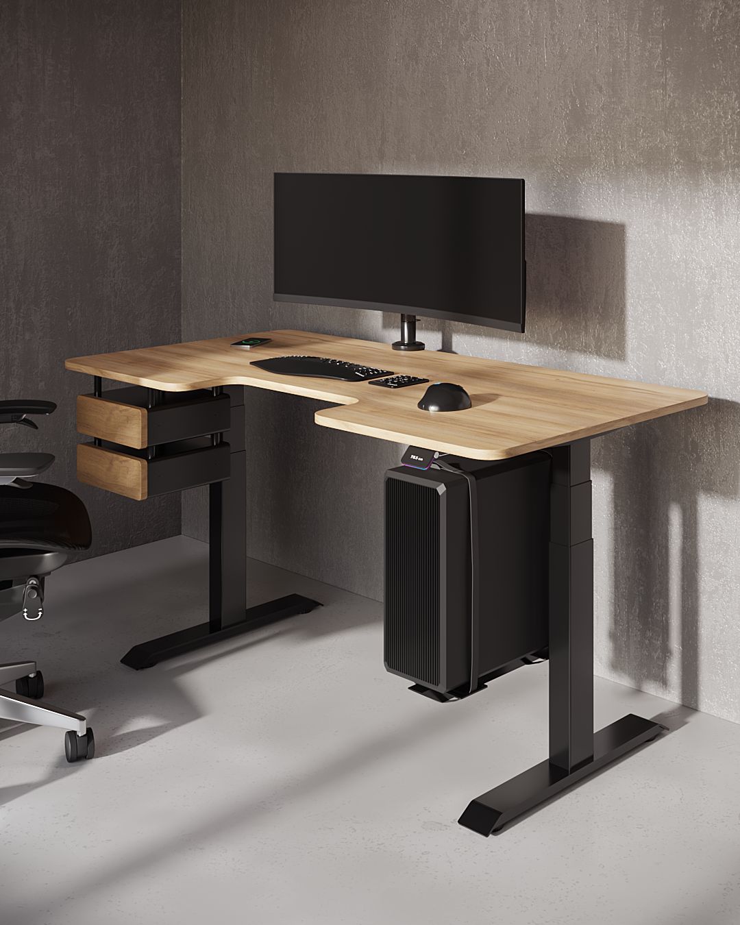 Компʼютерний стіл з шухлядами та електричним регулюванням висоти