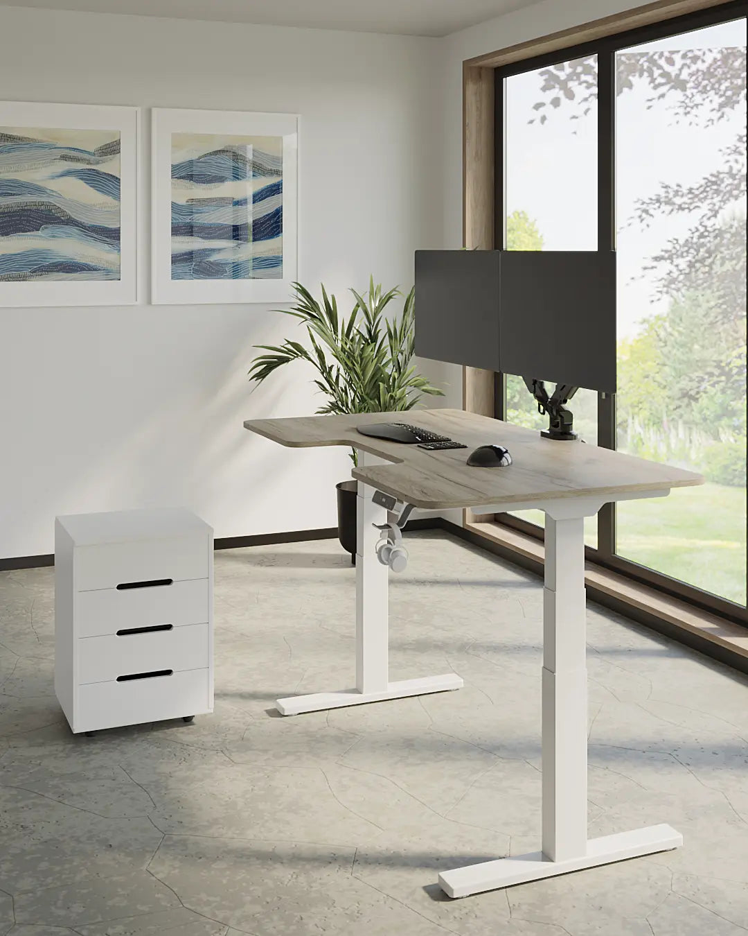 Стіл з регулюванням висоти BestFit Pro з білою рамою та стільницею з ДСП