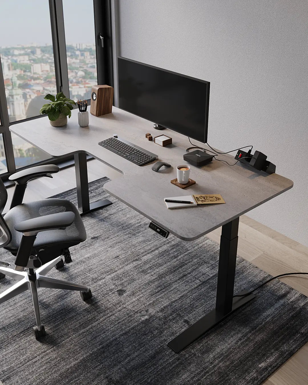 Стіл з регулюванням висоти StreanLine з ДСП стільницею з ергономічним вирізом