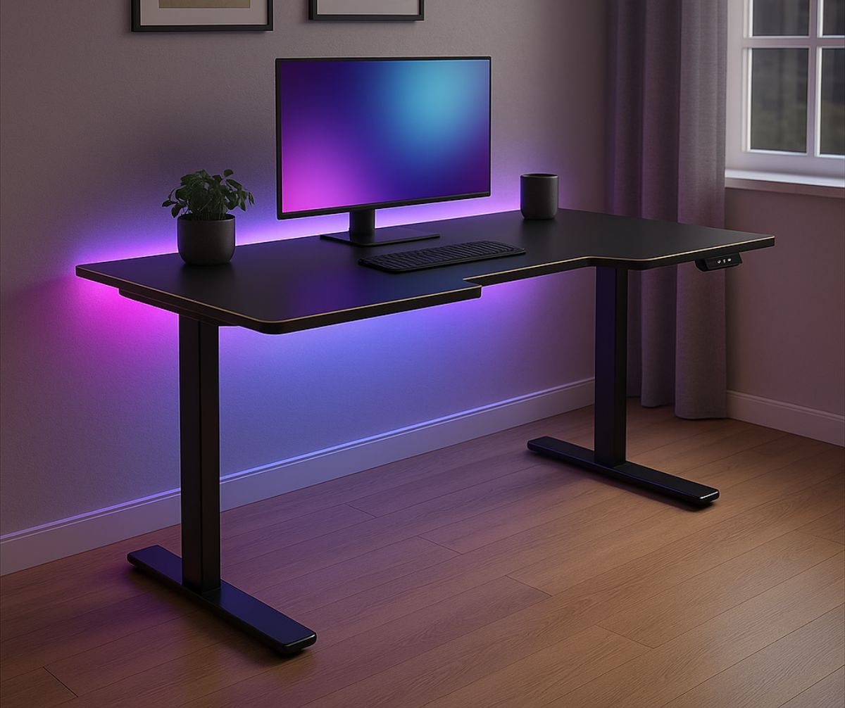 Смарт LED-підсвітка, вмонтована в комп’ютерний стіл з регулюванням висоти, із м’яким розсіяним світлом RGB по периметру