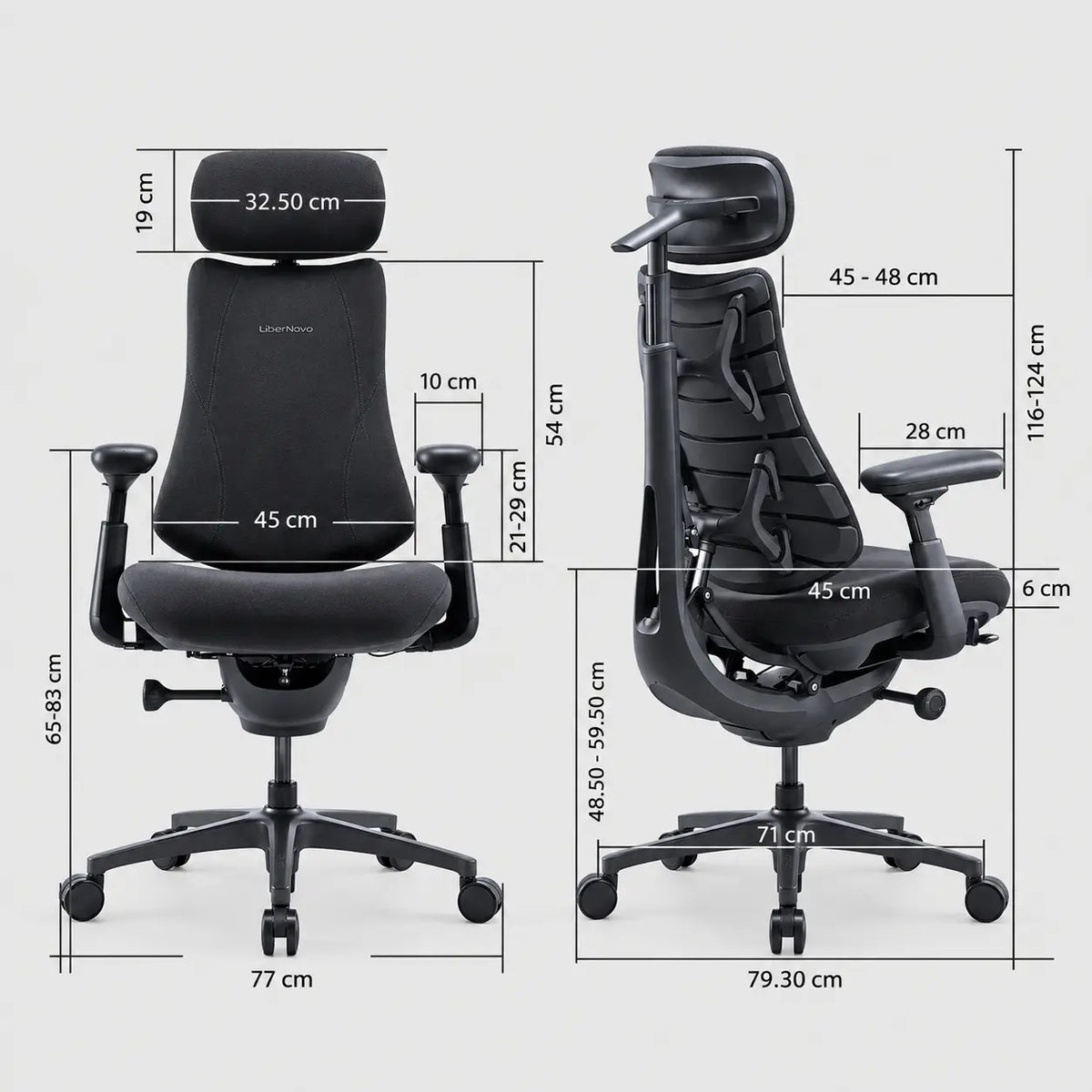 Габаритні розміри крісла LiberNovo Omni Pro Graphite 48 см