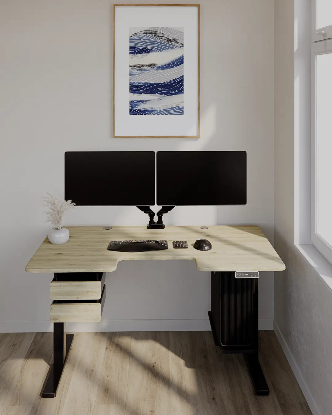 Стіл з регулюванням висоти BestFit Pro з МДФ стільницею, модульними ящиками та полицею для ПК