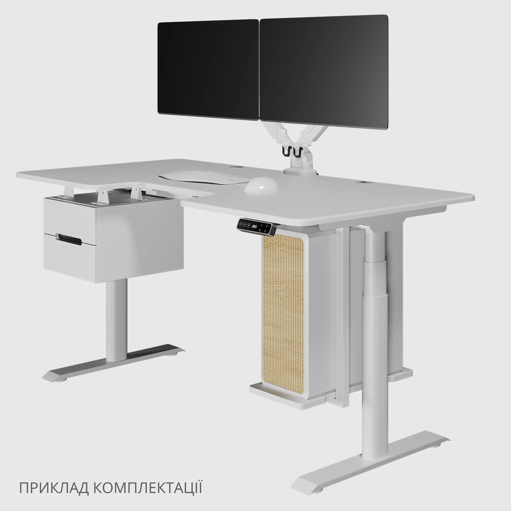 Ергономічний стіл Duoergo з модульним ящиками та полицею під ПК