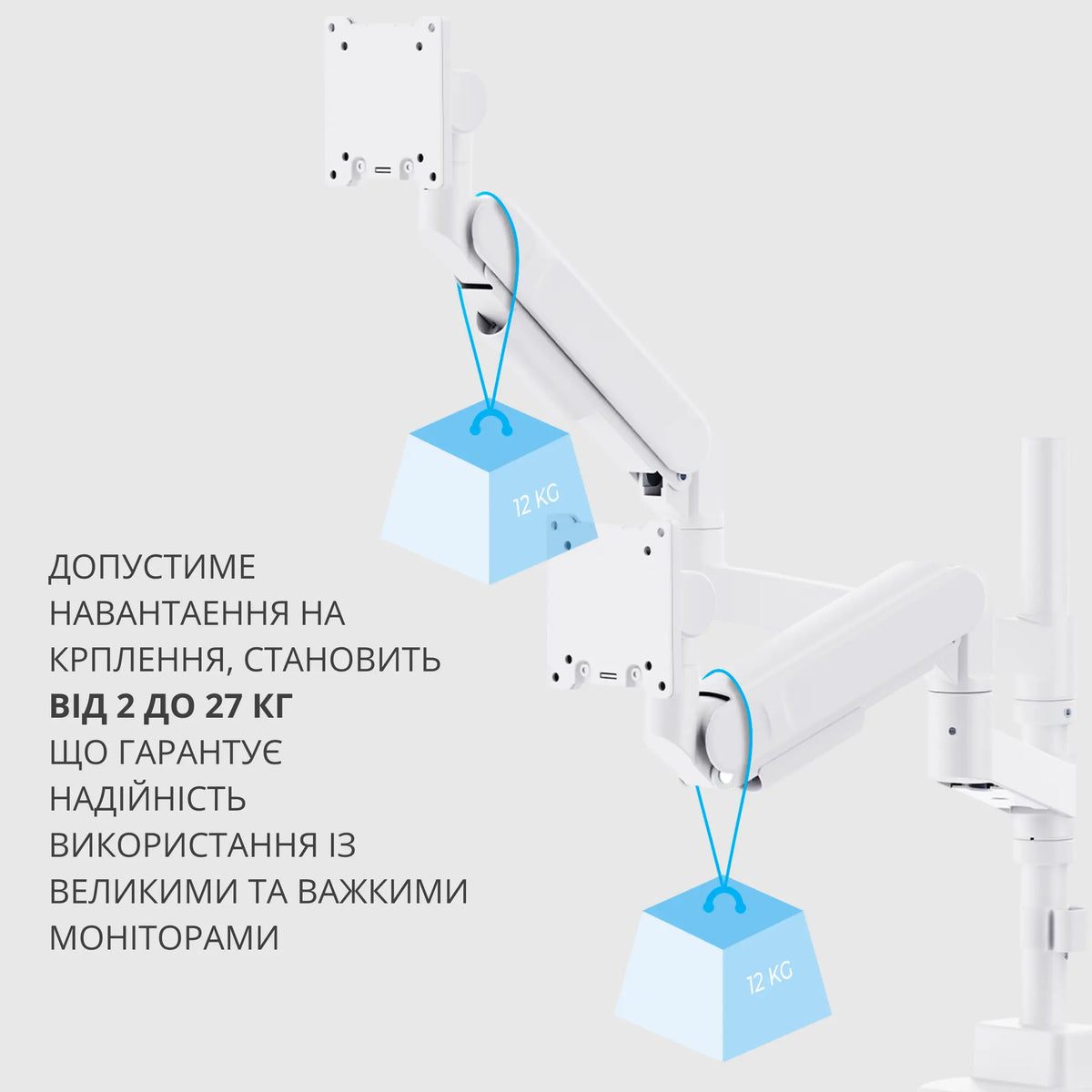 Кронштейн для двух моніторів з газліфтом — похило-поворотний для великих та UltraWide моніторів