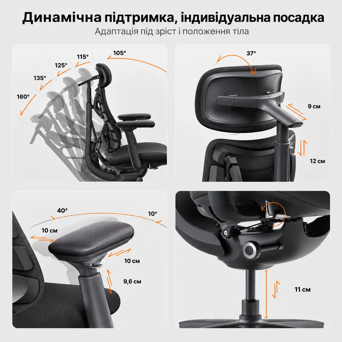 Регулювання підголівника, підлокітників і сидіння крісла LiberNovo Omni Pro Graphite