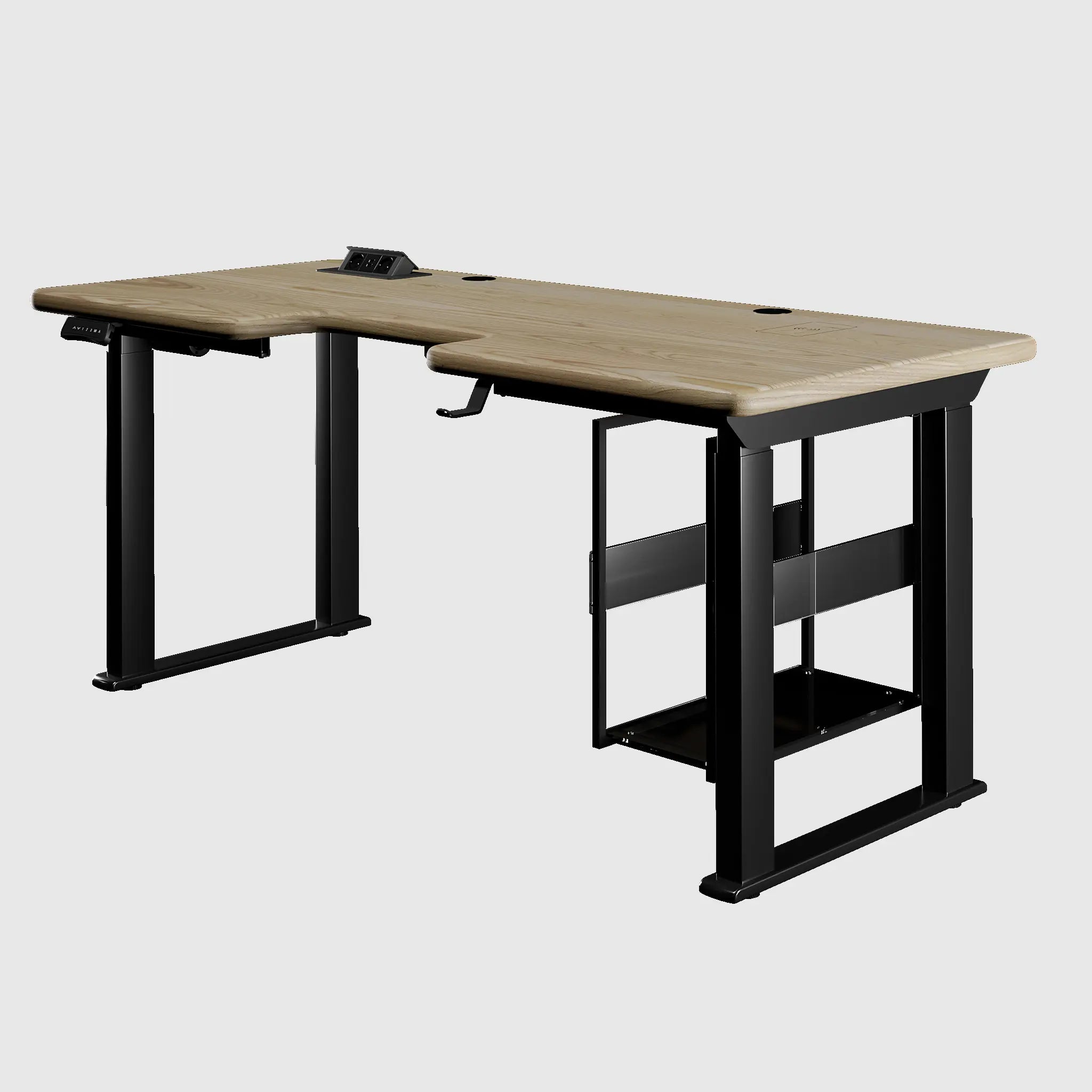 Стіл з регулюванням висоти LiteQuad з дерев’яною стільницею, розетками, полицею під ПК та бездротовою зарядкою