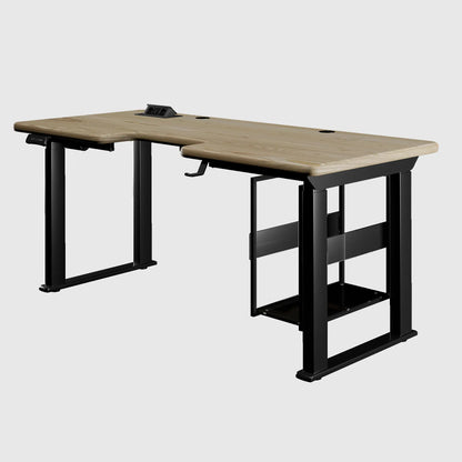 Стіл з регулюванням висоти LiteQuad з дерев’яною стільницею, розетками, полицею під ПК та бездротовою зарядкою