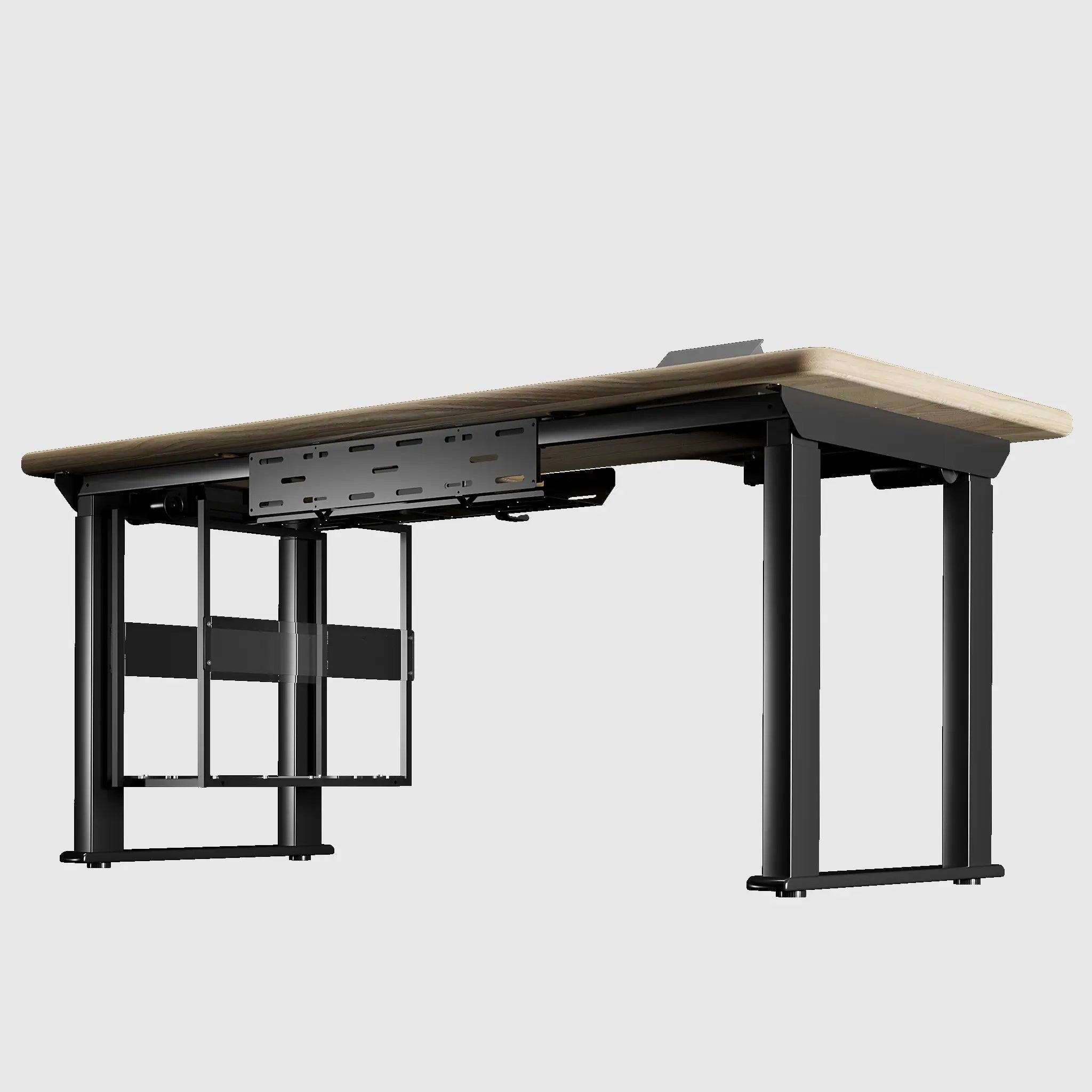 Стіл з регулюванням висоти LiteQuad з дерев’яною стільницею, розетками, полицею під ПК та бездротовою зарядкою