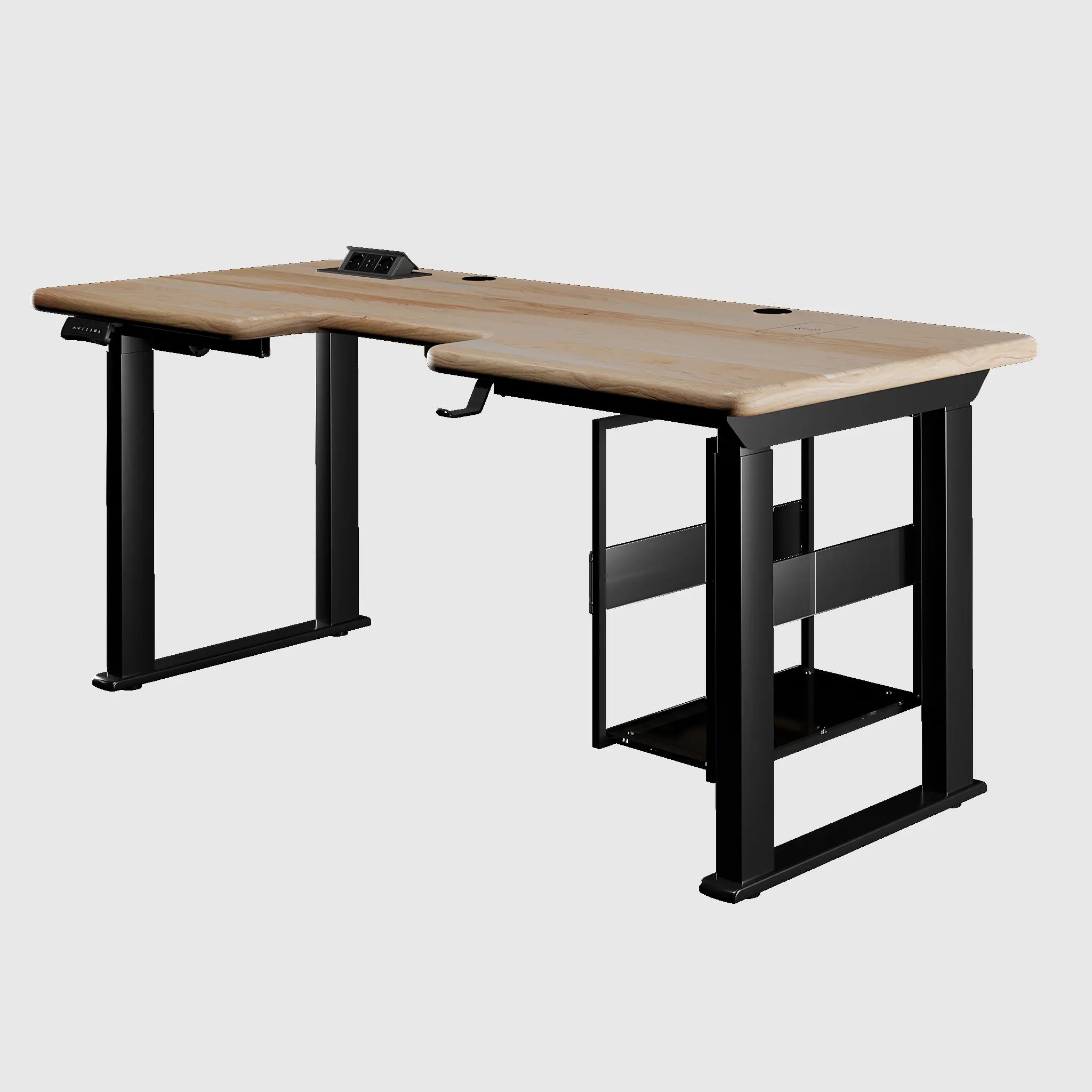 Стіл з регулюванням висоти LiteQuad з дерев’яною стільницею, розетками, полицею під ПК та бездротовою зарядкою