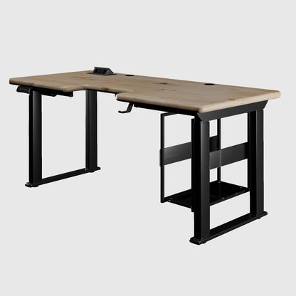 Стіл з регулюванням висоти LiteQuad з дерев’яною стільницею, розетками, полицею під ПК та бездротовою зарядкою