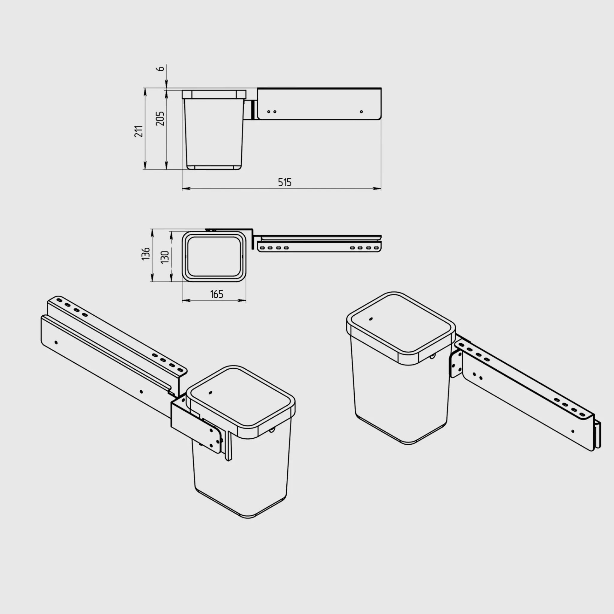 Висувне відро для сміття під стільницю - TEHNOTABLE