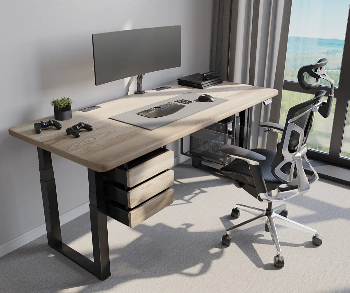 Ергономічний стіл UltraStrong з регулюванням висоти, дерев’яна стільниця 40 мм, модульні шухляди і полиця під ПК