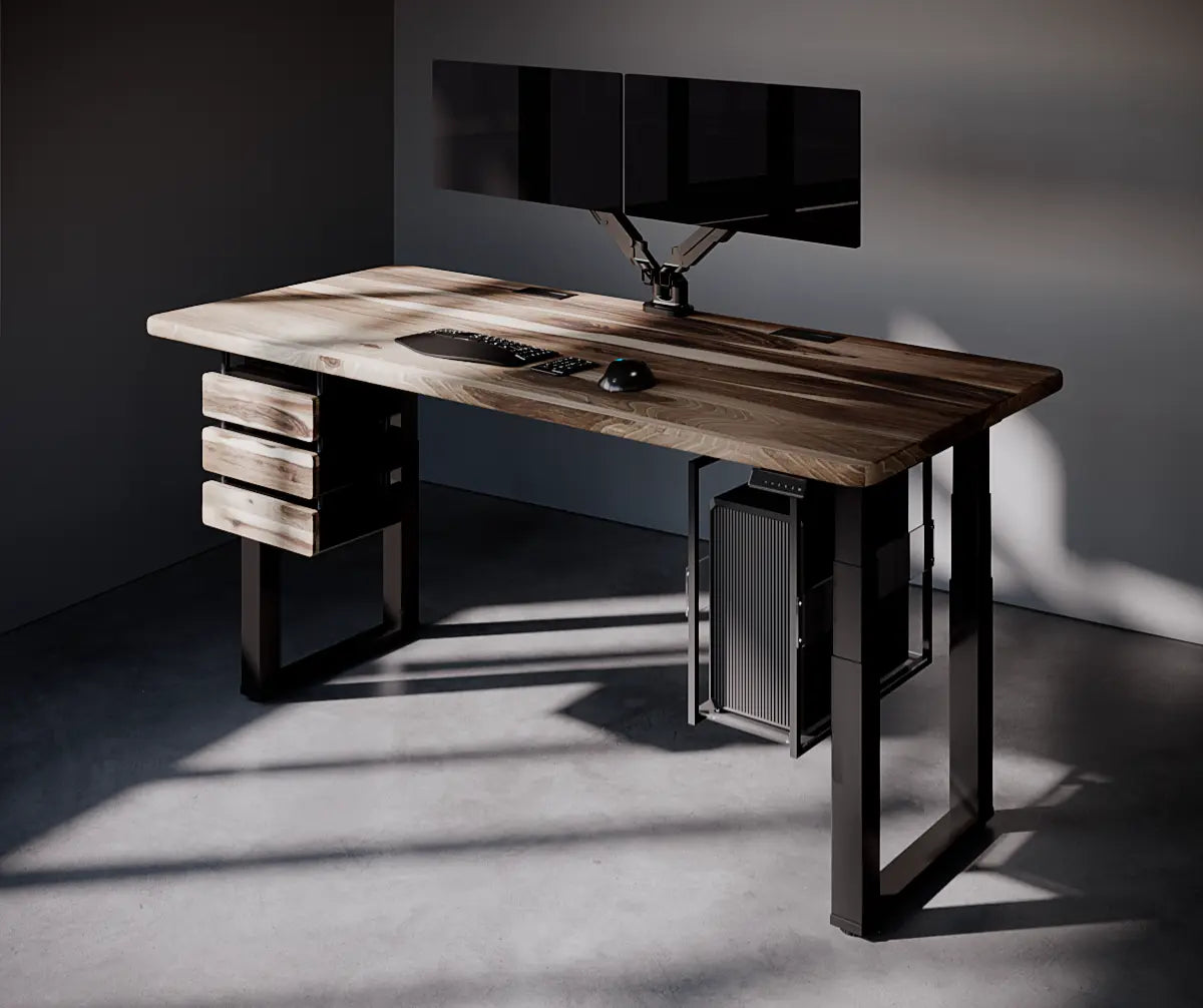 Ергономічний стіл UltraStrong з регулюванням висоти, дерев’яна стільниця 40 мм, модульні шухляди і полиця під ПК