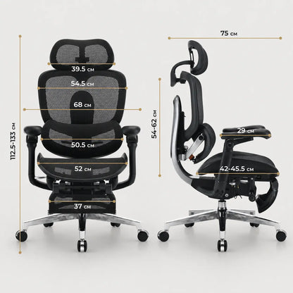 Розміри та діапазони регулювання крісла Sihoo Doro C500 V2