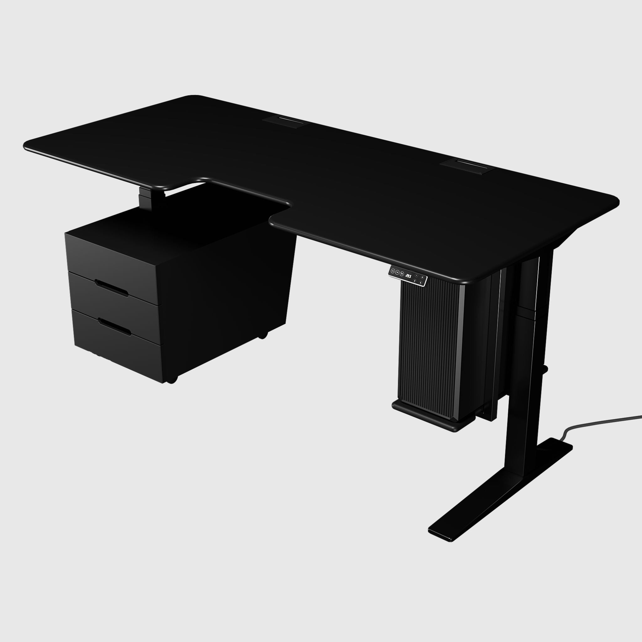 Найстійкіший стіл з регулюванням висоти Streamline з нижнім підключенням живлення та опціями тумб: підвісна або підлогова, чорна МДФ-стільниця