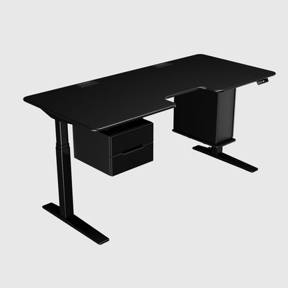 Найстійкіший стіл з регулюванням висоти Streamline з нижнім підключенням живлення та опціями тумб: підвісна або підлогова, чорна МДФ-стільниця