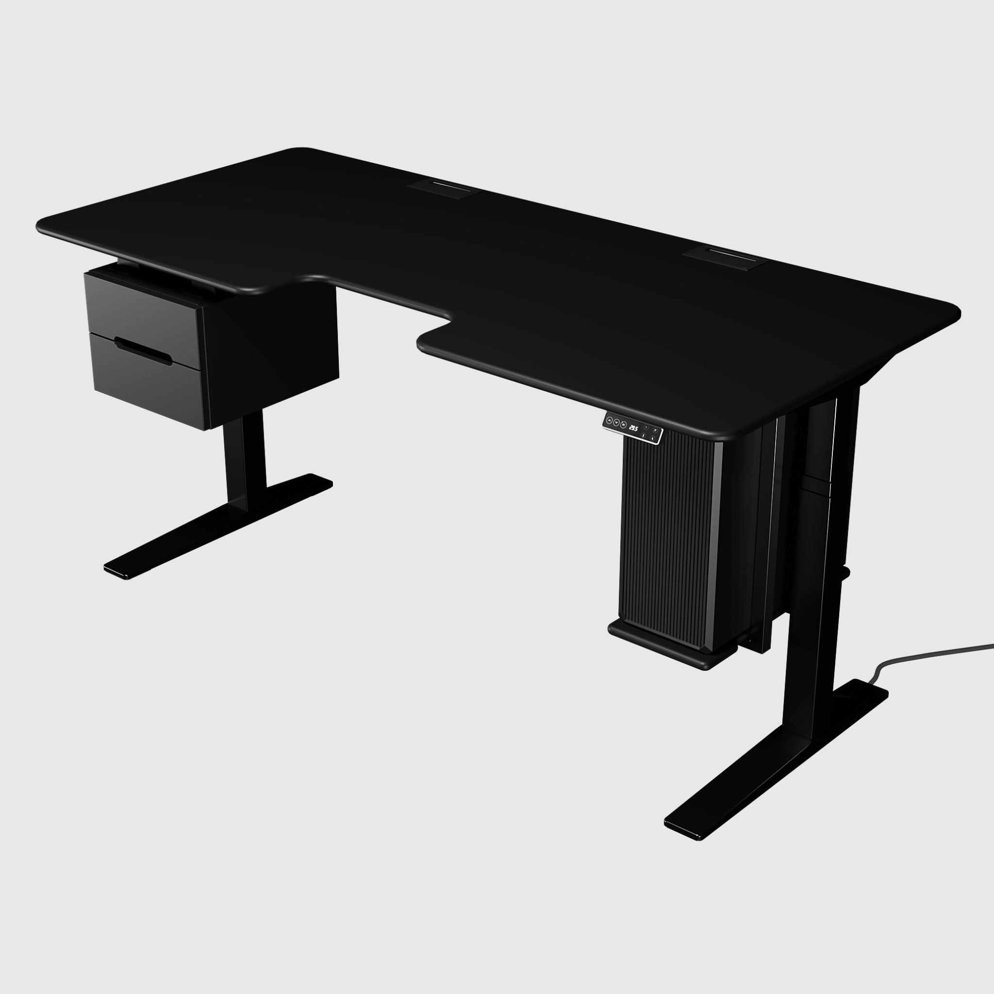 Найстійкіший стіл з регулюванням висоти Streamline з нижнім підключенням живлення та опціями тумб: підвісна або підлогова, чорна МДФ-стільниця
