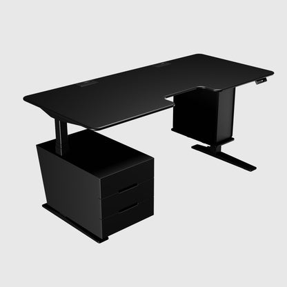 Найстійкіший стіл з регулюванням висоти Streamline з нижнім підключенням живлення та опціями тумб: підвісна або підлогова, чорна МДФ-стільниця