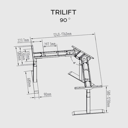 Кутовий триопорний стіл з регулюванням висоти TRILIFT з МДФ стільницею - TEHNOTABLE